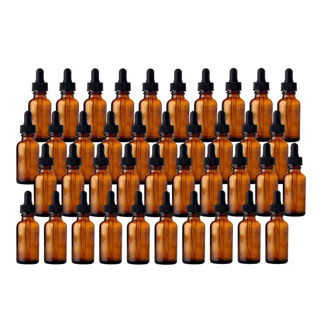 Kit de 100 Botellas Color Ámbar de Vidrio de 30ml con Gotero de Pipeta, Tapa Negra y Embudo de Regalo (Azul)