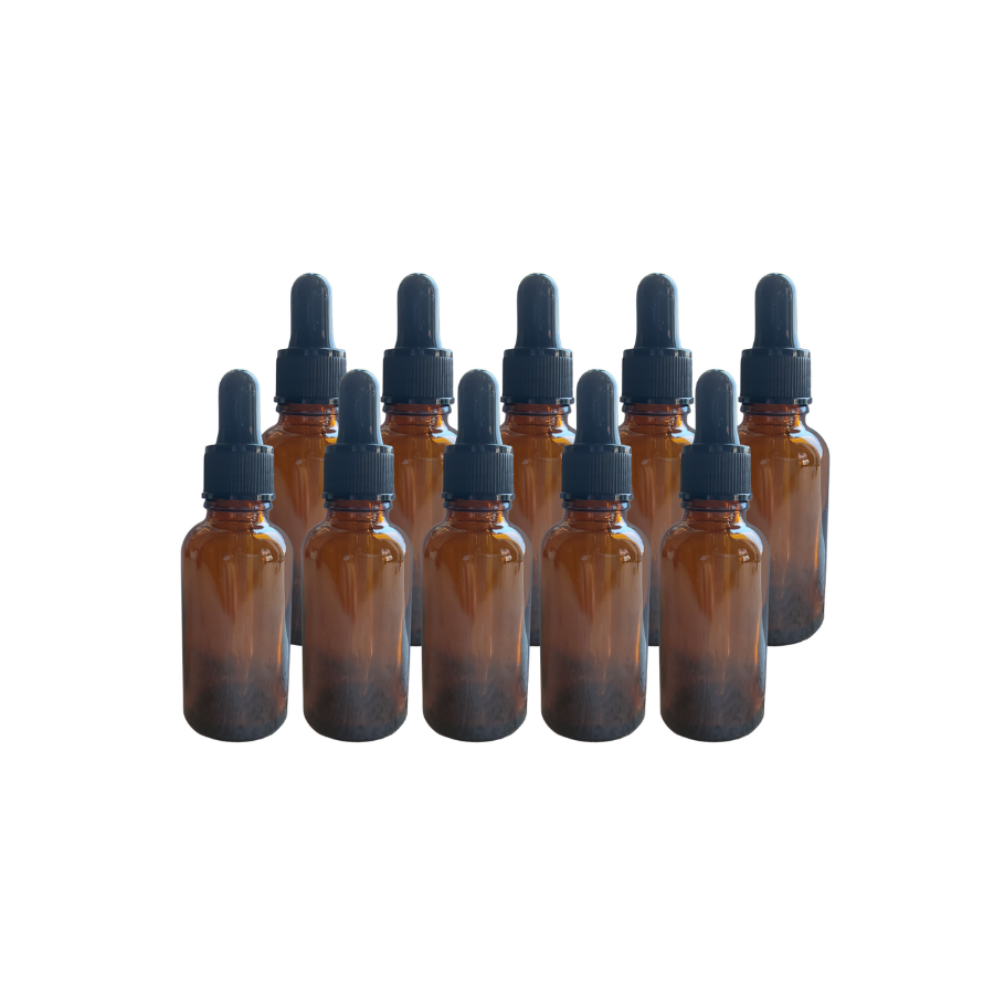 Kit de 20 Botellas Color Ámbar de Vidrio de 30ml con Gotero de Pipeta, Tapa Negra y Embudo de Regalo (Rosa)